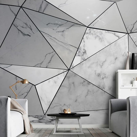 Image of Geometric Grey Marble Wallpaper Mural, Custom Sizes Available Maughon's 