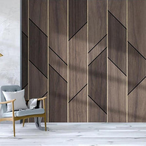 Geometric Wooden Plank Lines Abstract Wallpaper Mural, Custom Sizes Available