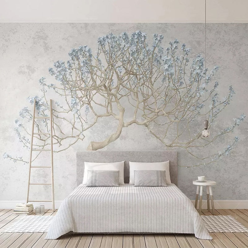 Gnarly Tree With Blue Flowers Wallpaper Mural, Custom Sizes Available Maughon's 