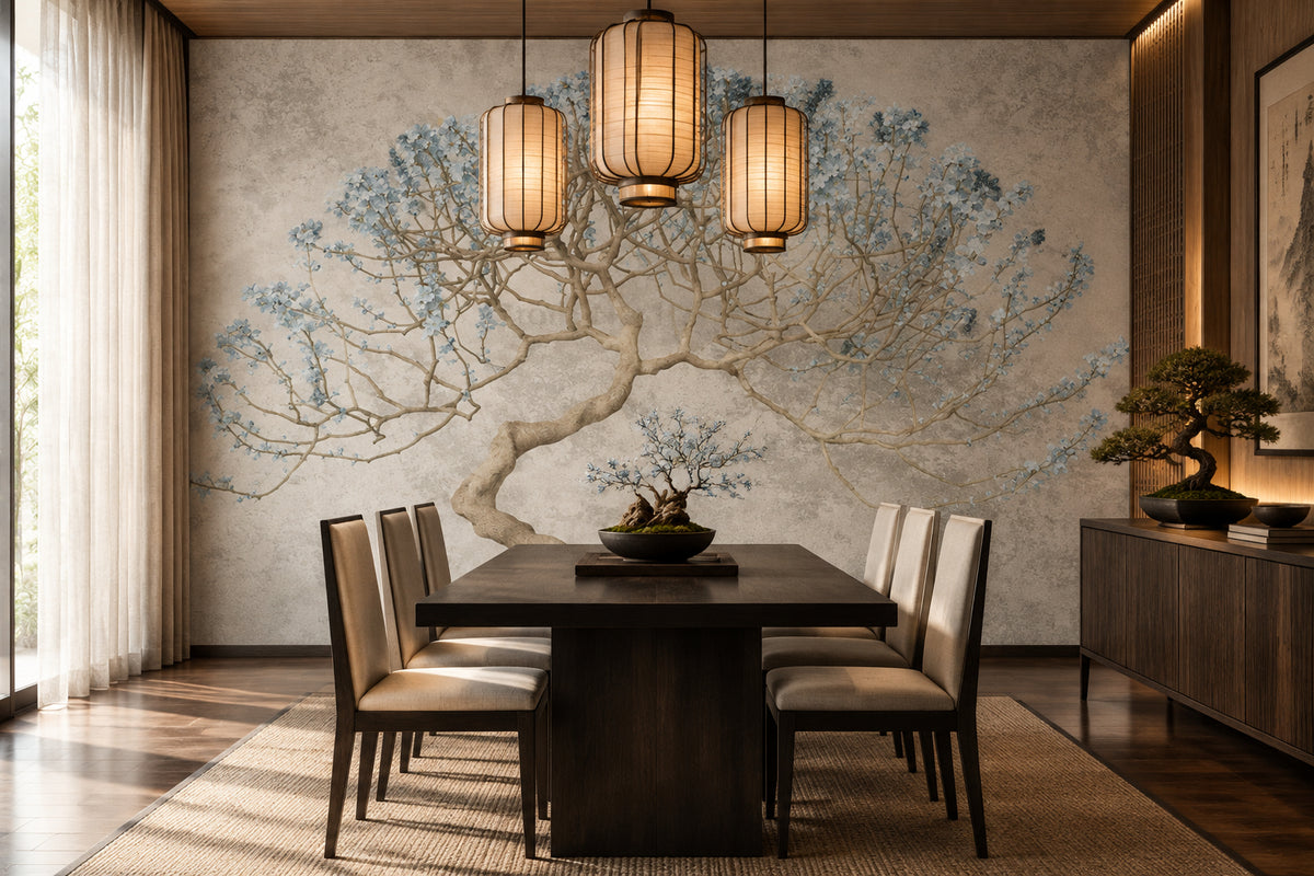 Gnarly Tree With Blue Flowers Wallpaper Mural, Custom Sizes Available Maughon's 