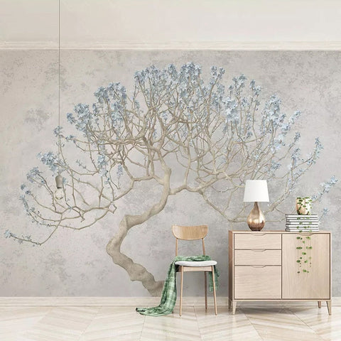 Image of Gnarly Tree With Blue Flowers Wallpaper Mural, Custom Sizes Available Maughon's 