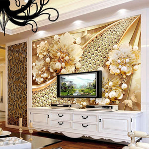 Mural de papel tapiz con joyas de flores de oro y diamantes, tamaños personalizados disponibles