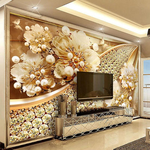 Image of Gold and Diamond Flower Jewelry Wallpaper Mural, Custom Sizes Available Household-Wallpaper Maughon's 