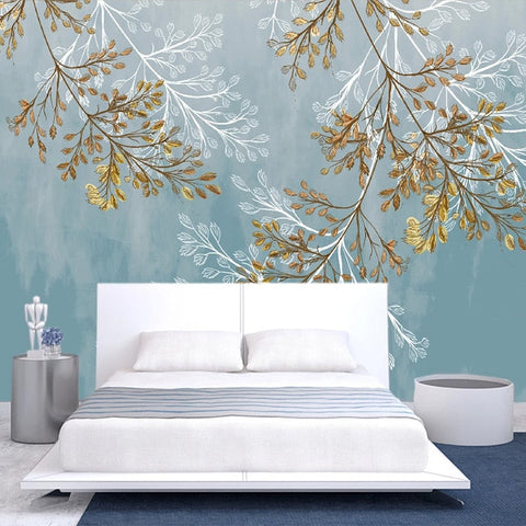 Image of Gold and White Fronds Wallpaper Mural, Custom Sizes Available Wall Murals Maughon's 