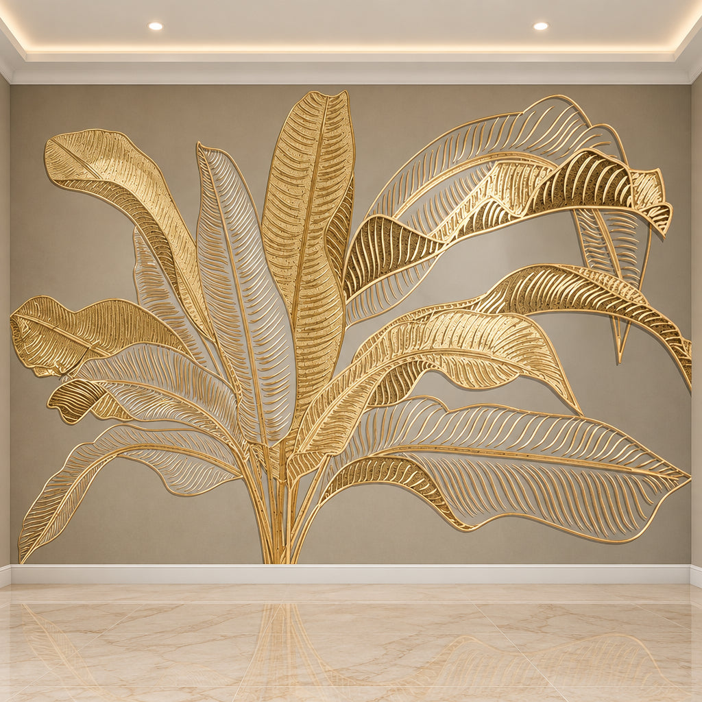 Gold Banana Leaf Wallpaper Mural, Custom Sizes Available Maughon's 
