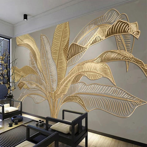 Gold Banana Leaf Wallpaper Mural, Custom Sizes Available Maughon's 