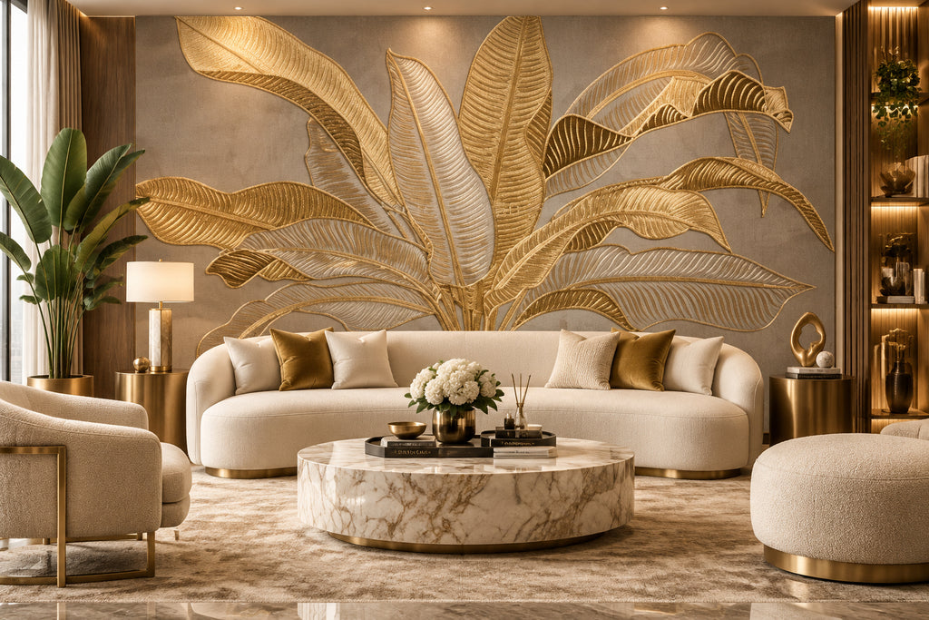 Gold Banana Leaf Wallpaper Mural, Custom Sizes Available Wall Murals Maughon's 