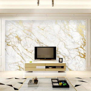 Mural de mármol dorado, blanco y gris, tamaños personalizados disponibles