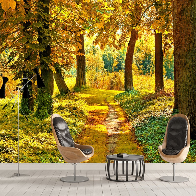 Golden Autumn Leaves and Trees Wallpaper Mural, Custom Sizes Available Wall Murals Maughon's 