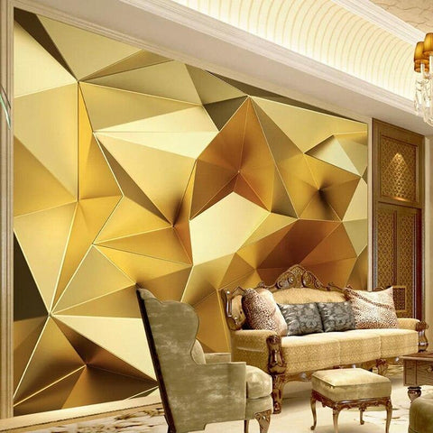 Image of Golden Geometric Polygon Wallpaper Mural, Custom Sizes Available Maughon's 