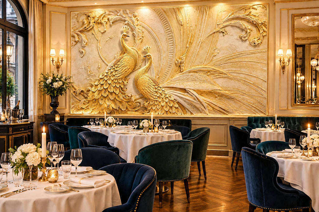 Golden Peacock Wallpaper Mural, Custom Sizes Available Household-Wallpaper Maughon's 