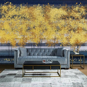 Exquisite Golden Trees Wallpaper Mural, Custom Sizes Available