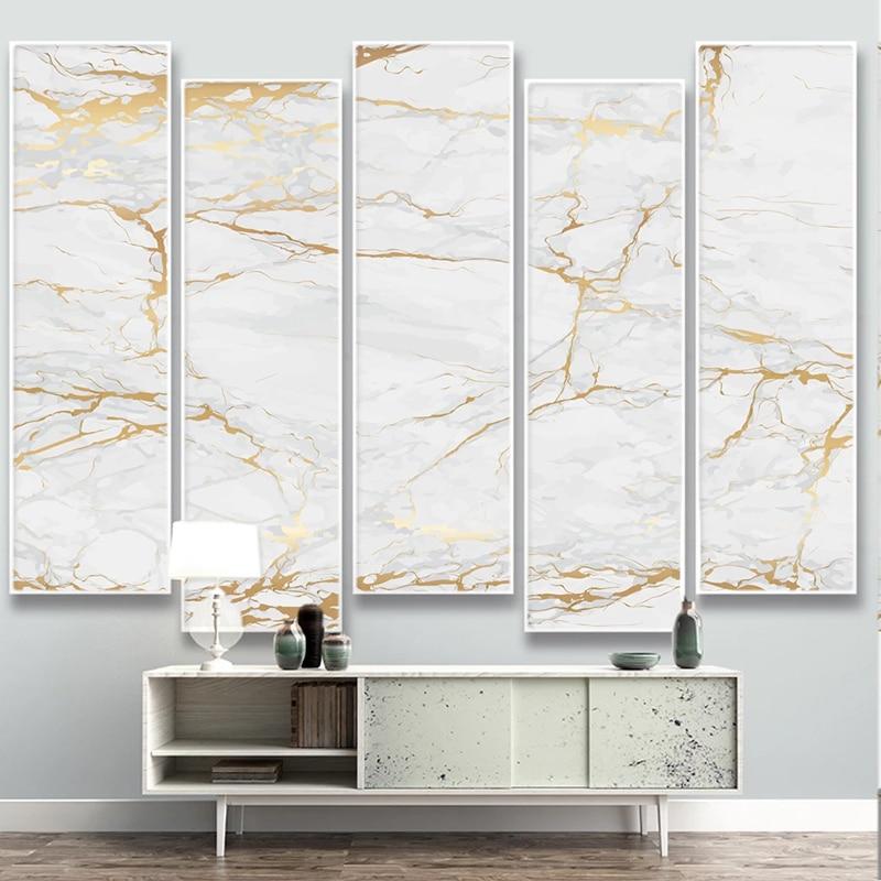 Abstract Wall Art Black White Canvas Painting Marble Golden Veins