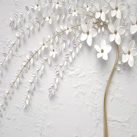 Image of Gorgeous Embossed White Flower Wallpaper Mural, Custom Sizes Available Maughon's 