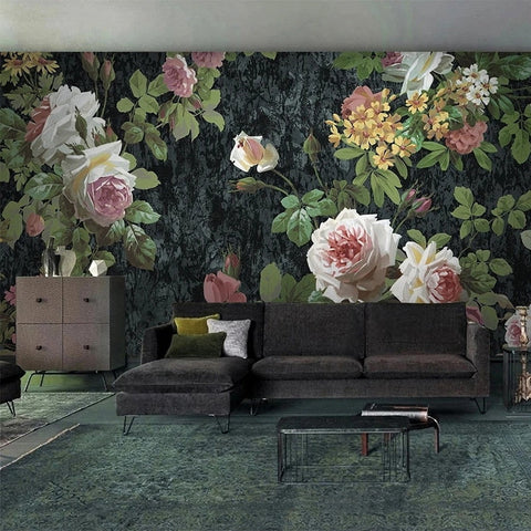 Image of Gorgeous Hand Painted Pink Roses Wallpaper Mural, Custom Sizes Available Wall Murals Maughon's 