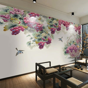 Grape Clusters and Birds Wallpaper Mural, Custom Sizes Available Wall Murals Maughon's 