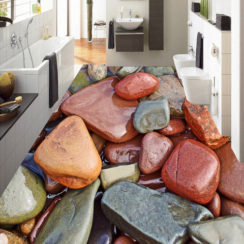 Image of Gray and Red River Stone Self Adhesive Floor Mural, Custome Sizes Available Maughon's 
