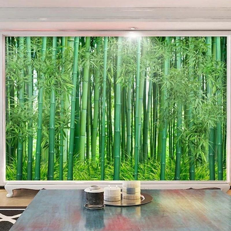 Vinilo adhesivo de pared grande de paisaje natural, bosque de bambú, mural  de madera con puente de madera, ecológico, sin deformación para sala de