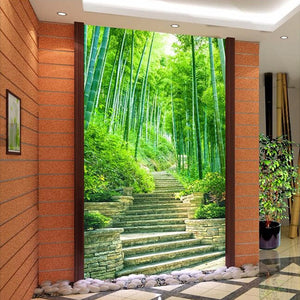 Green Bamboo Forest Trail Vertical Wallpaper Mural, Custom Sizes Available