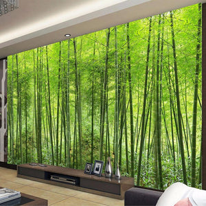 Papel Pintado Bosque de Bambú Verde, Tamaños Personalizados Disponibles