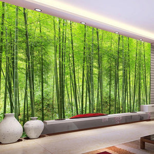 Green Bamboo Forest Trail Vertical Wallpaper Mural, Custom Sizes Available