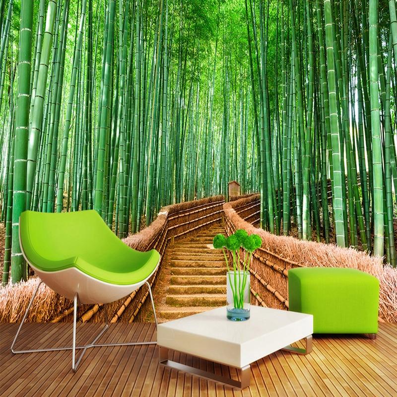 Green Bamboo Path Wallpaper Mural, Custom Sizes Available