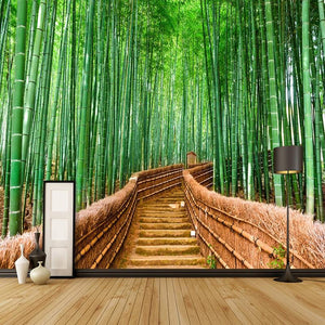 Papel Pintado Camino de Bambú Verde, Tamaños Personalizados Disponibles
