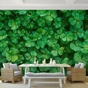 Green Clover Wall Wallpaper Mural, Custom Size Available