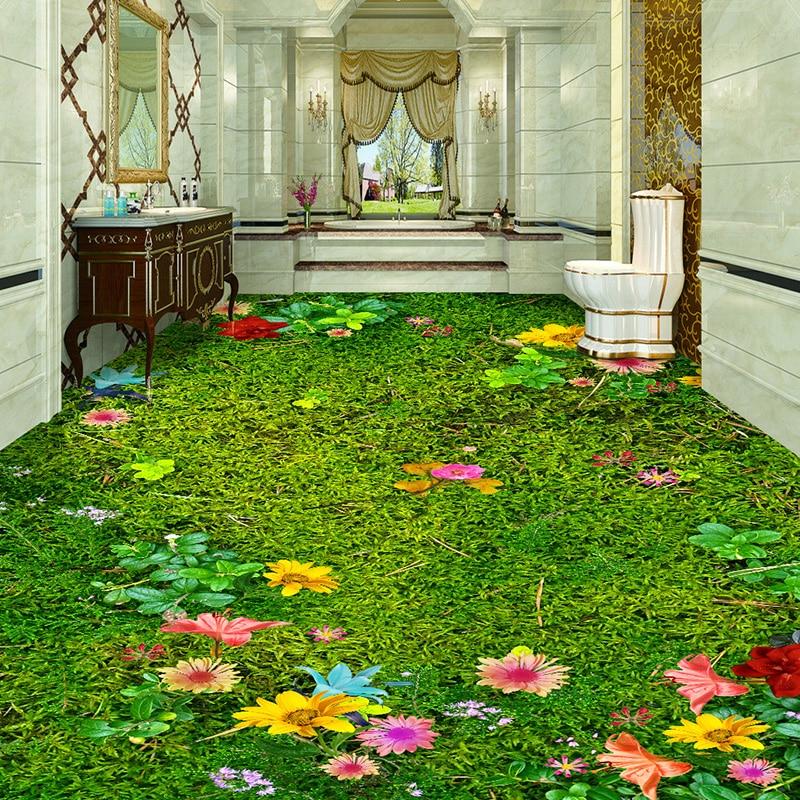 Green Grass With Flowers Self Adhesive Floor Mural, Custom Sizes Available Maughon's 
