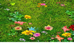 Green Grass With Flowers Self Adhesive Floor Mural, Custom Sizes Available