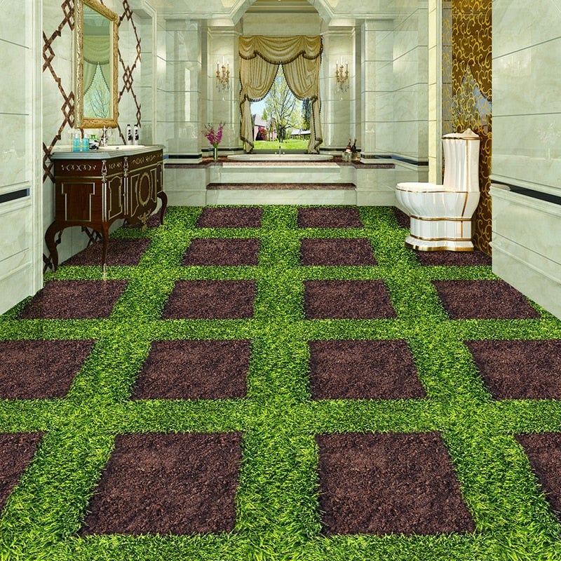 Green Lawn With Squares Self-Adhesive Floor Mural, Custom Sizes Available Maughon's 