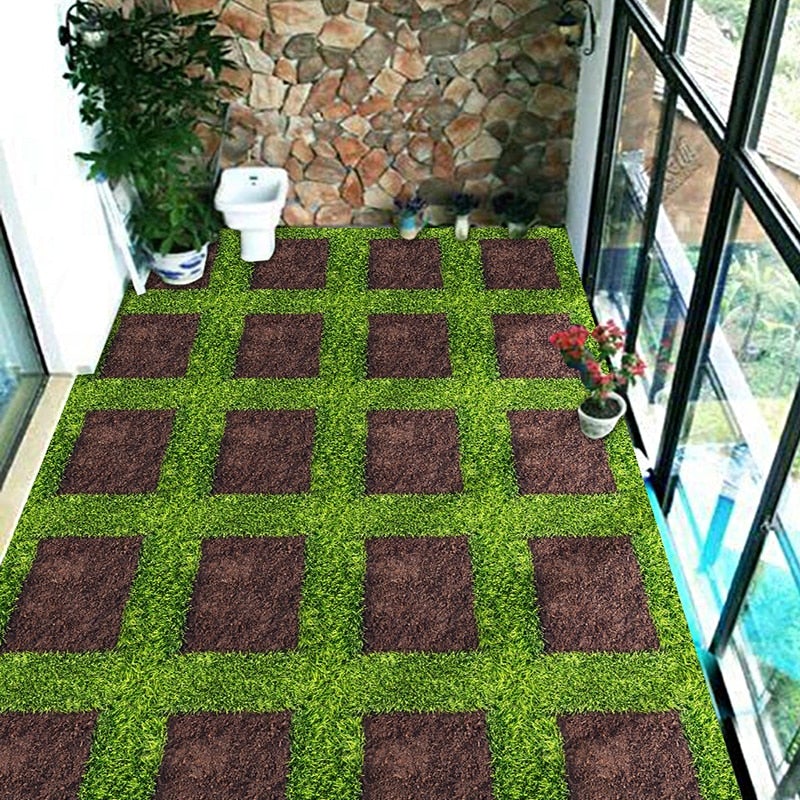 Green Lawn With Squares Self-Adhesive Floor Mural, Custom Sizes Available Maughon's 