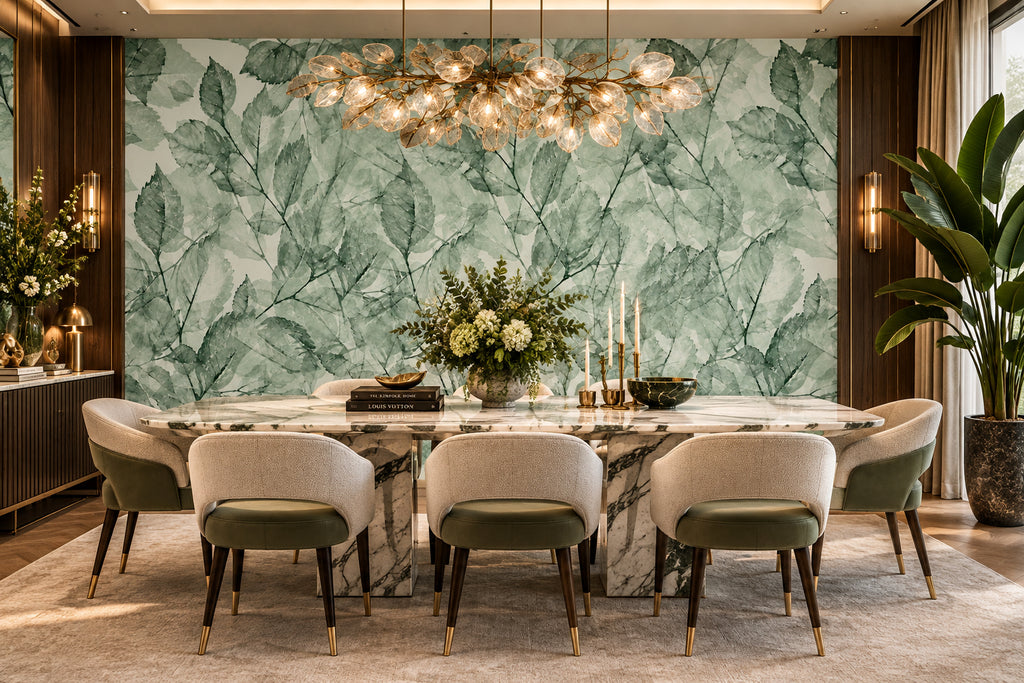 Green Transparent Leaves Wallpaper Mural, Custom Sizes Available Maughon's 