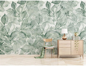 Green Transparent Leaves Wallpaper Mural, Custom Sizes Available