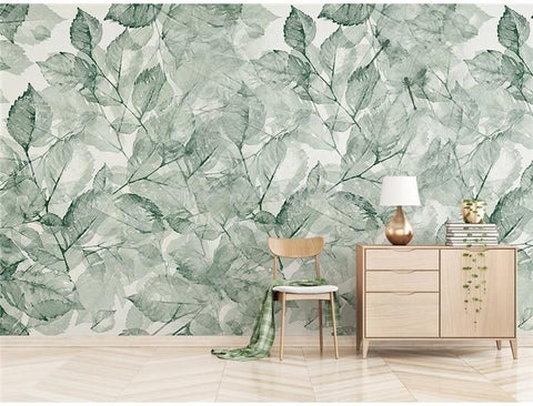 Image of Green Transparent Leaves Wallpaper Mural, Custom Sizes Available Maughon's 