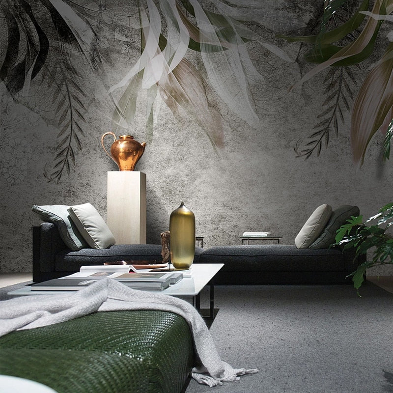 Hand-Painted Abstract Plant Leaves Wallpaper Mural, Custom Sizes Available Wall Murals Maughon's 