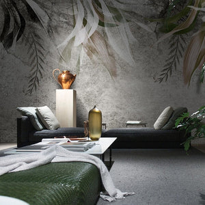 Hand-Painted Abstract Plant Leaves Wallpaper Mural, Custom Sizes Available