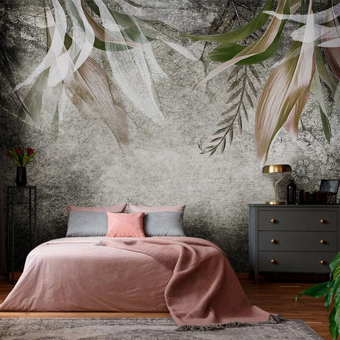 Image of Hand-Painted Abstract Plant Leaves Wallpaper Mural, Custom Sizes Available Wall Murals Maughon's 