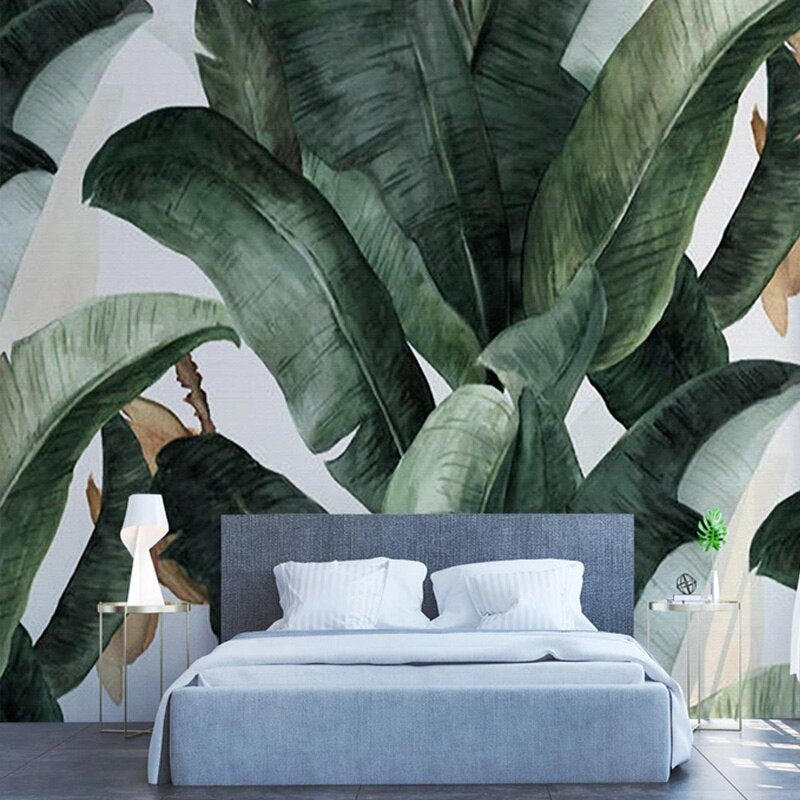 Hand-Painted Banana Leaves Wallpaper Mural, Custom Sizes Available Wall Murals Maughon's 