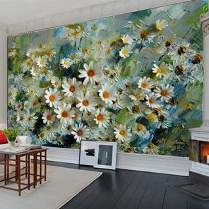 Hand-Painted Daisies Wallpaper Mural, Custom Sizes Available Household-Wallpaper Maughon's 