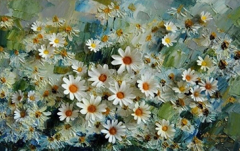 Image of Hand-Painted Daisies Wallpaper Mural, Custom Sizes Available Wall Murals Maughon's 