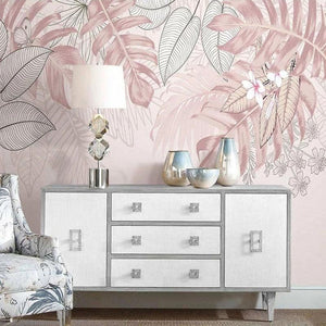 Abstract Hand-Painted Tropical Leaves Wallpaper Mural, Custom Sizes Available