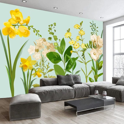 Hand-Painted Floral Botanicals Wallpaper Mural, Custom Sizes AvaIlable Wall Murals Maughon's 