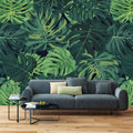 Hand-Painted Green Monstera Leaves Wallpaper Mural, Custom Sizes Available Wall Murals Maughon's 