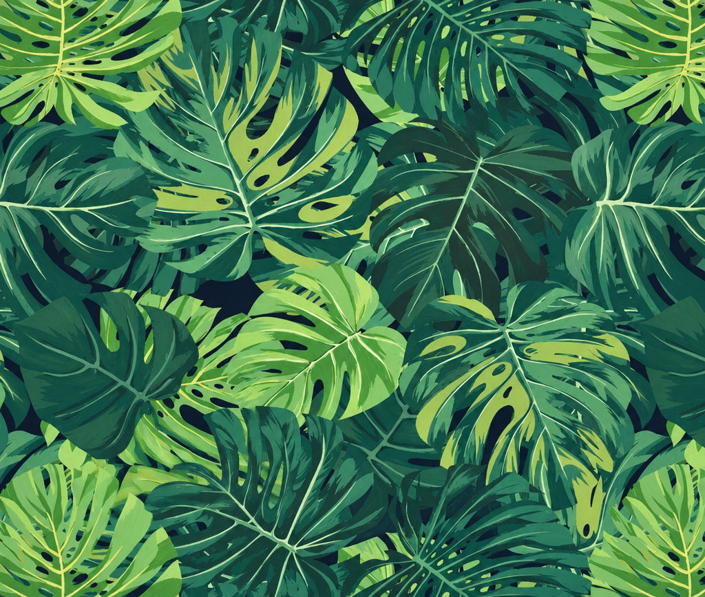 Hand-Painted Green Monstera Leaves Wallpaper Mural, Custom Sizes Available Wall Murals Maughon's 