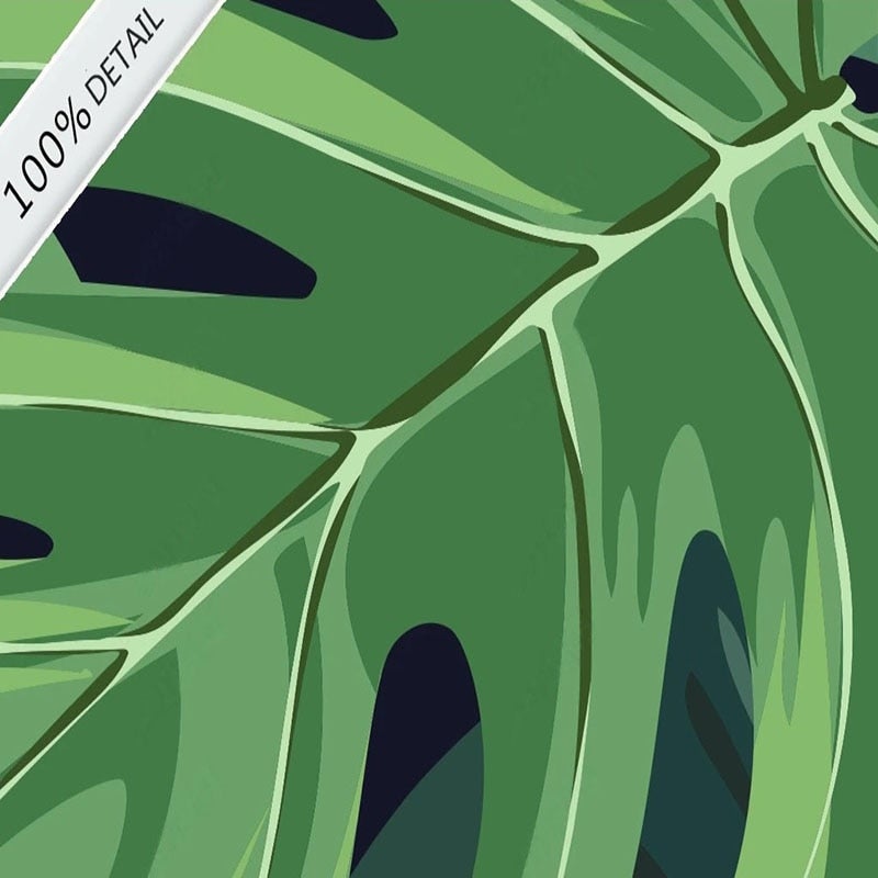 Hand-Painted Green Monstera Leaves Wallpaper Mural, Custom Sizes Available Wall Murals Maughon's 