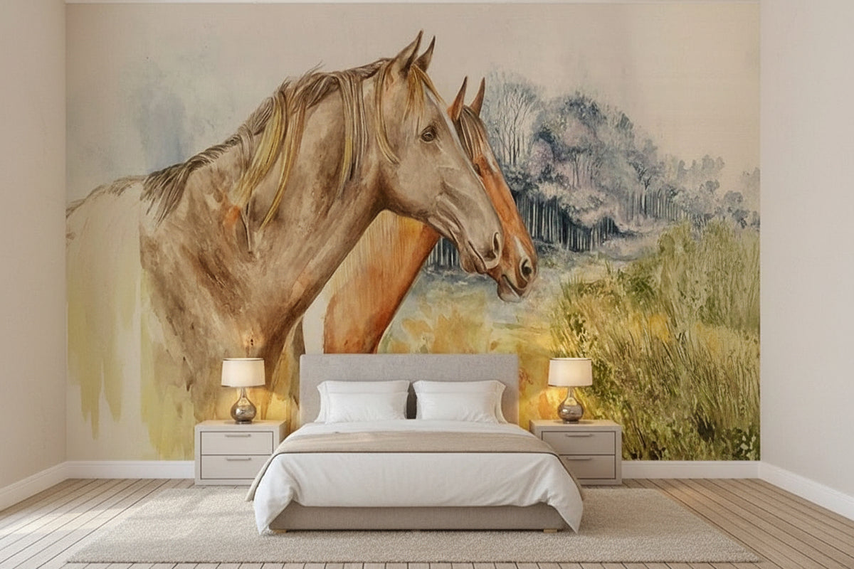 Hand-Painted Horses Wallpaper Mural. Custom Sizes Available Maughon's 