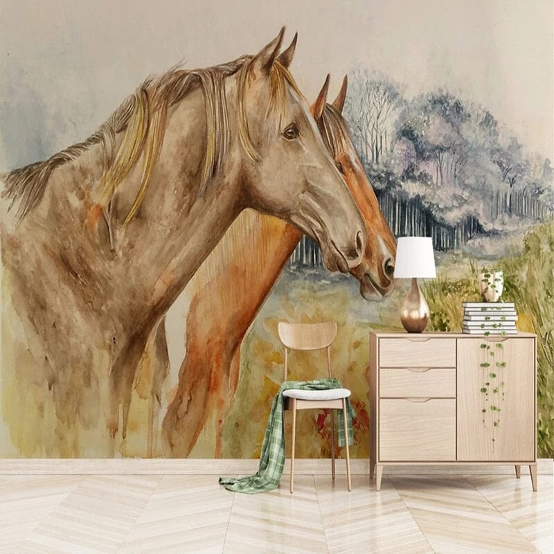Hand-Painted Horses Wallpaper Mural. Custom Sizes Available Maughon's 