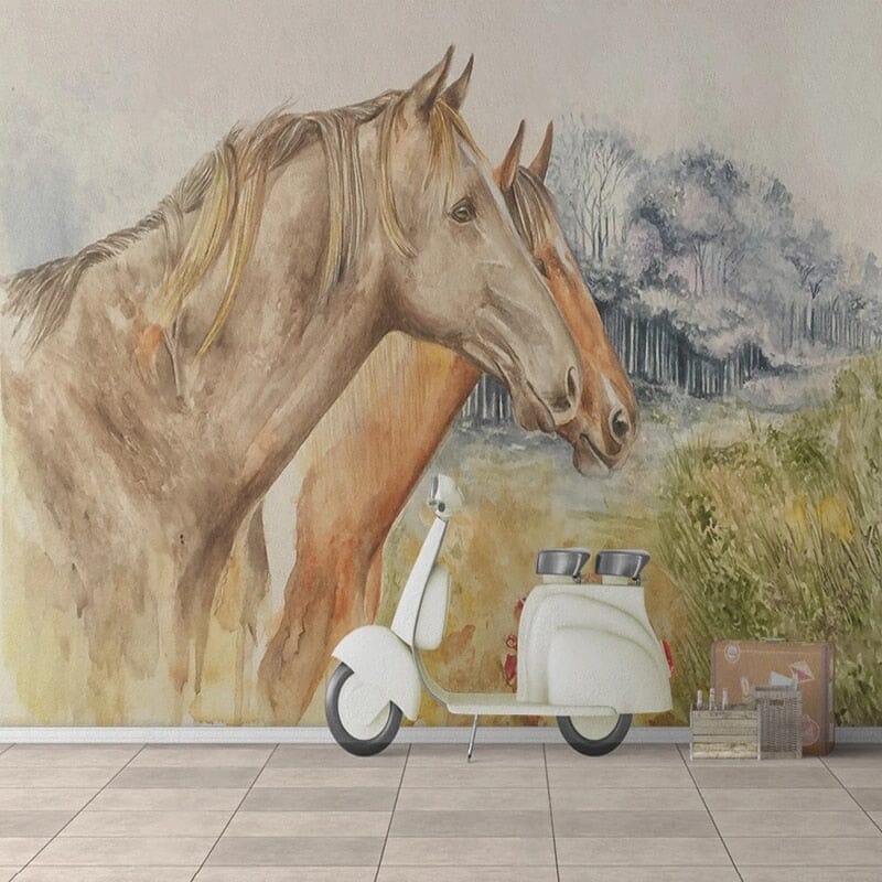 Hand-Painted Horses Wallpaper Mural. Custom Sizes Available Maughon's Waterproof Canvas 1 ㎡ 