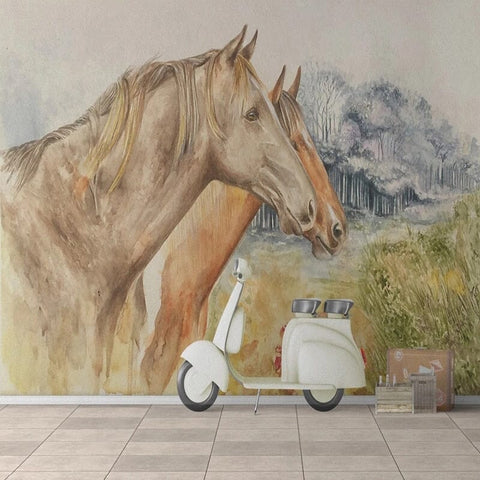 Image of Hand-Painted Horses Wallpaper Mural. Custom Sizes Available Maughon's Waterproof Canvas 1 ㎡ 